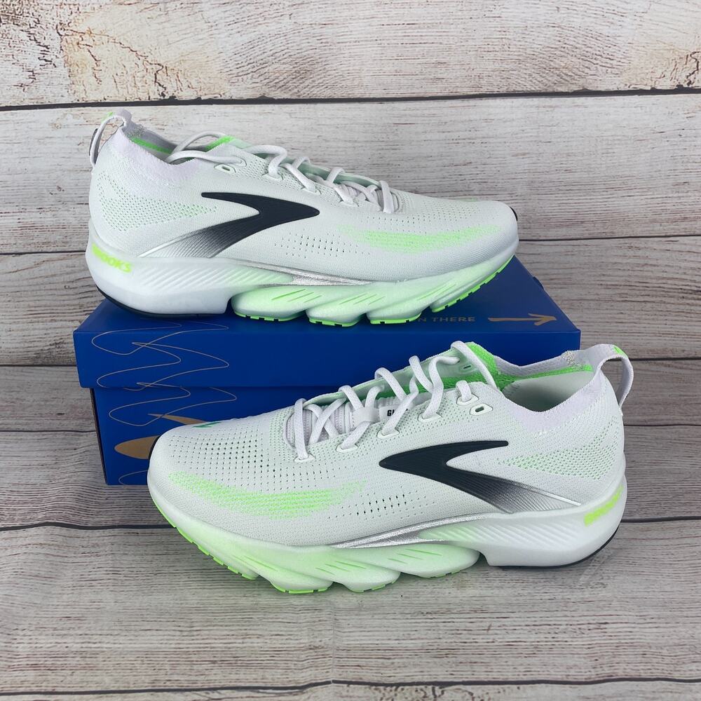 Brooks Glycerin Flex Mens Sz 10.5D Running Shoes White Lime Green